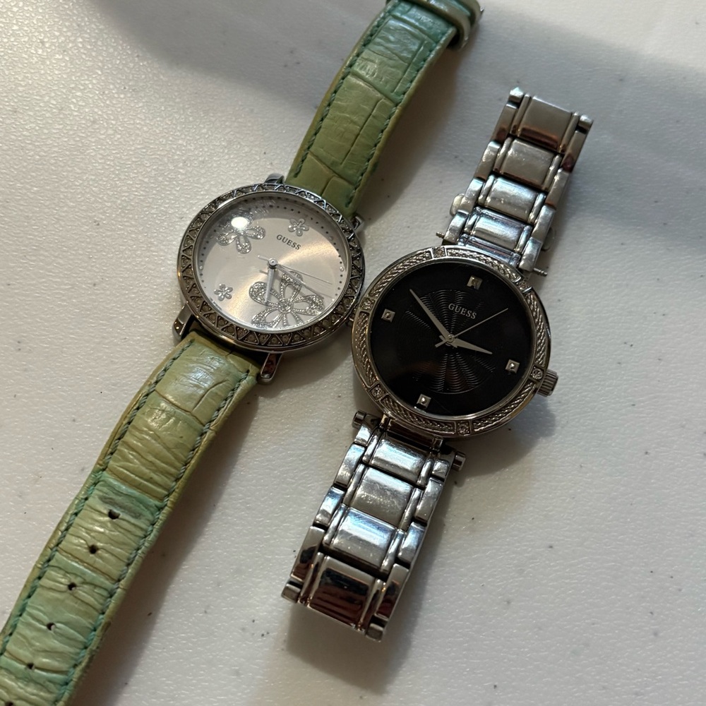 Pair of Guess Women’s Watches Black Crystal Dial, White Butterfly Dial, Working
